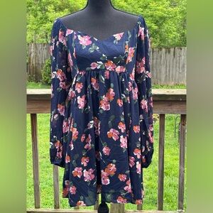 Abercrombie & Fitch navy floral babydoll sweetheart neckline flowy dress NWT LT